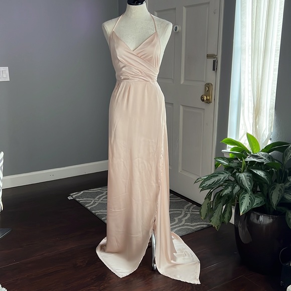 Pretty Little Things Lucie Champagne High Slit Dress - Picture 3 of 9